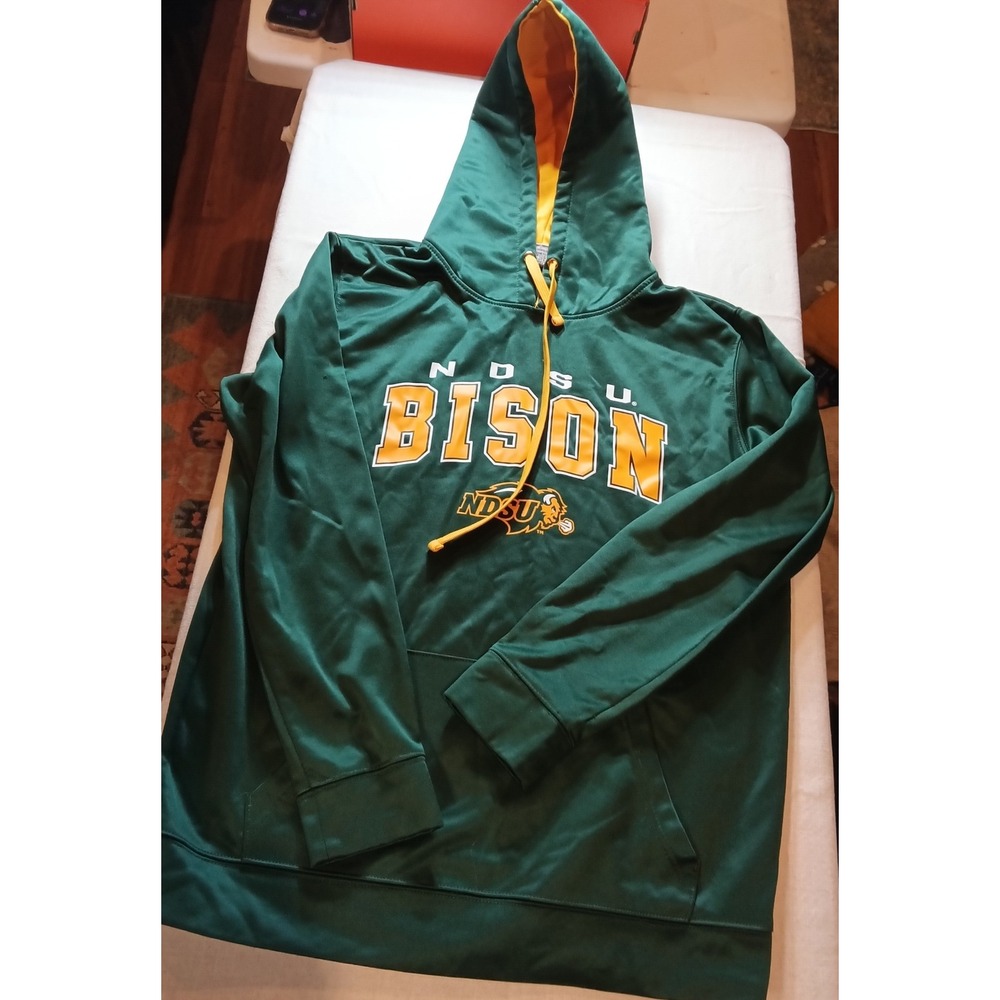Stadium Athletics NDSU Bison Hoodie Mens Large Green Gold Pullover Sweatshirt